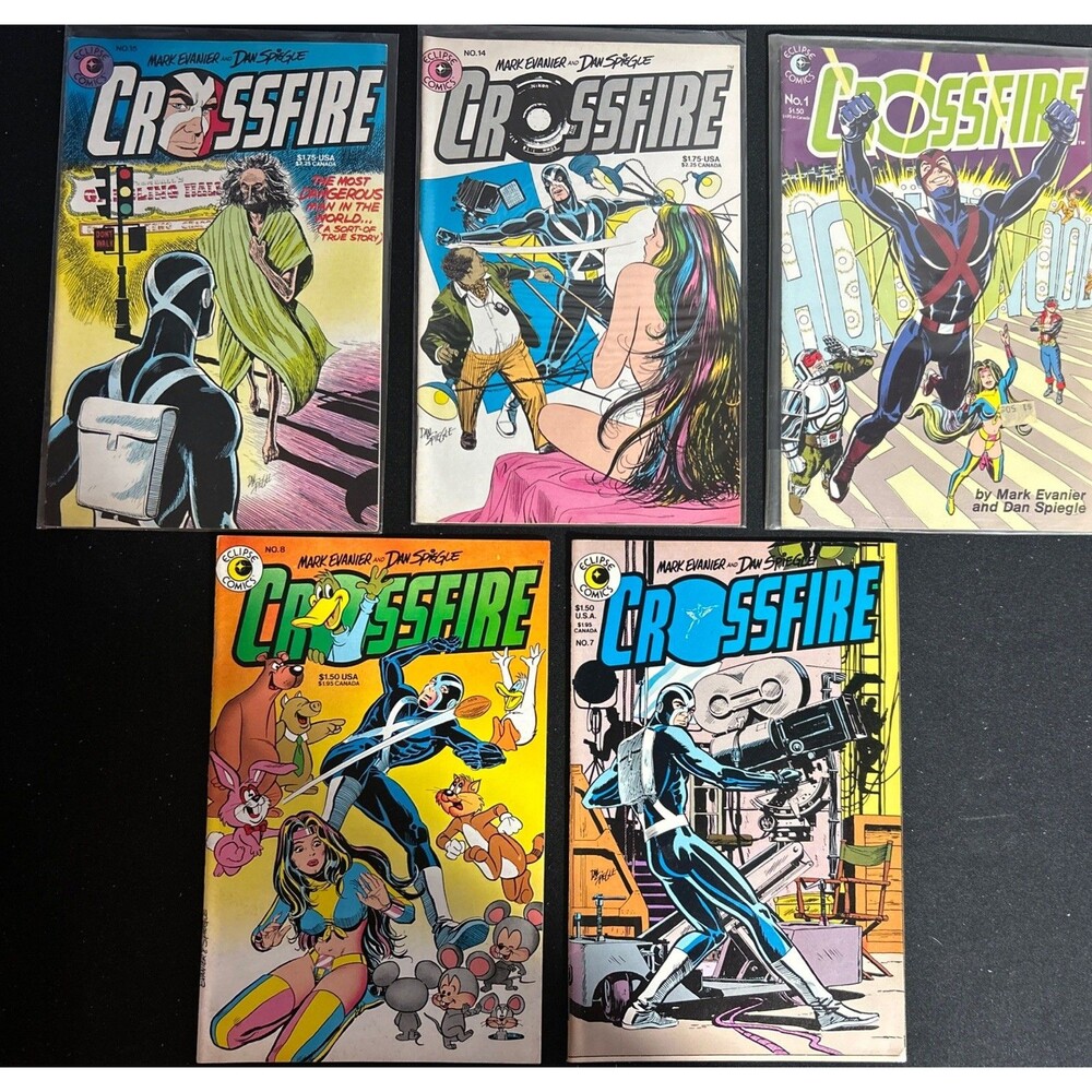 Crossfire #1 #7 #8 #14 #15 Comic Lot Eclipse 1984-85 Evanier Spiegle 5